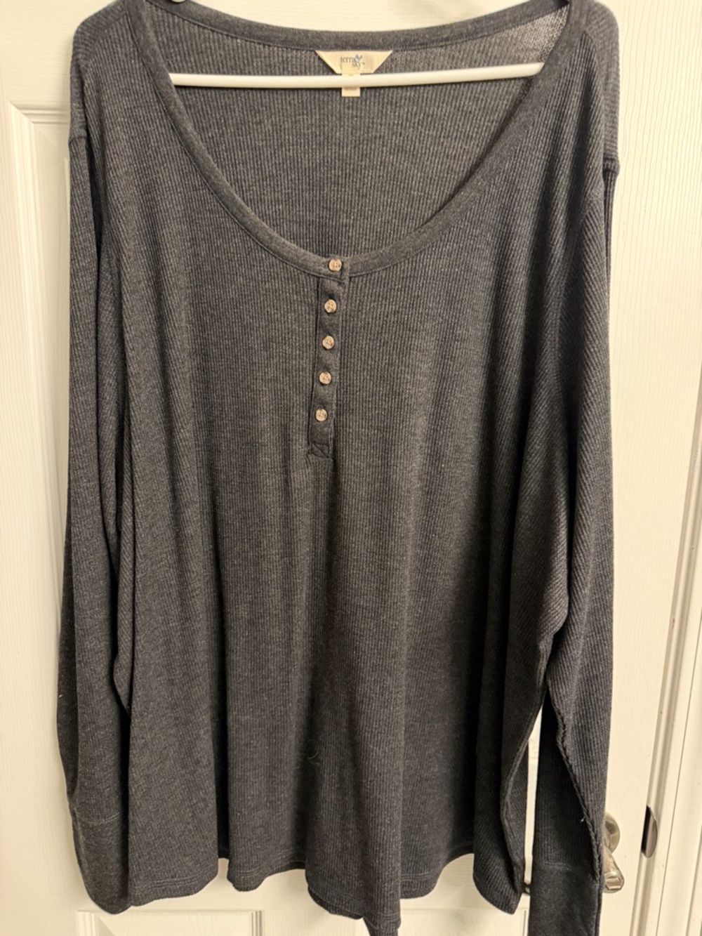 Terra & Sky Charcoal Ribbed Henley Long Sleeve Tee